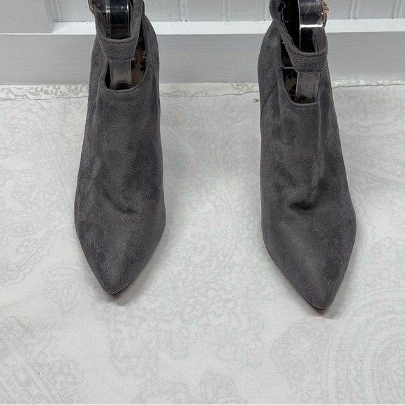 Gray high heel boots red bottom suede zipper back. Ankle strap date work sz 38 - Picture 4 of 16